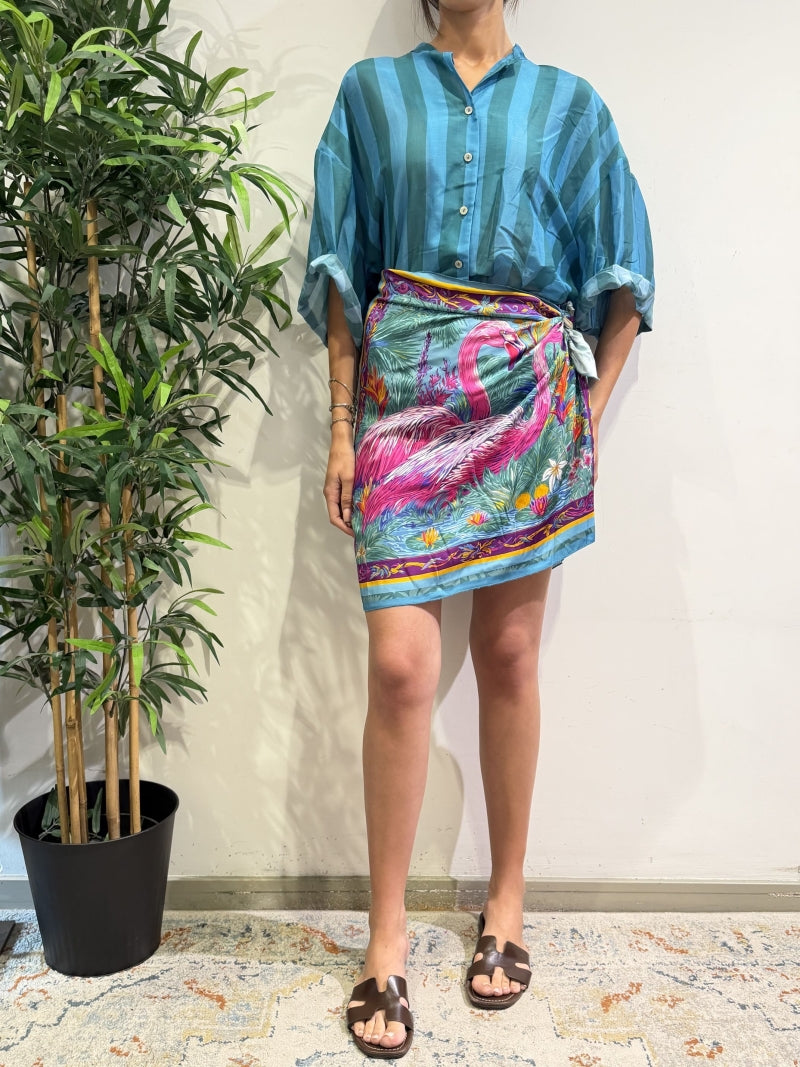 Tensione In - Camicia in mussola a righe celeste e verde