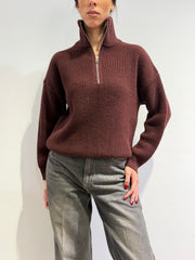 Vicolo - Maglia con zip bordeaux