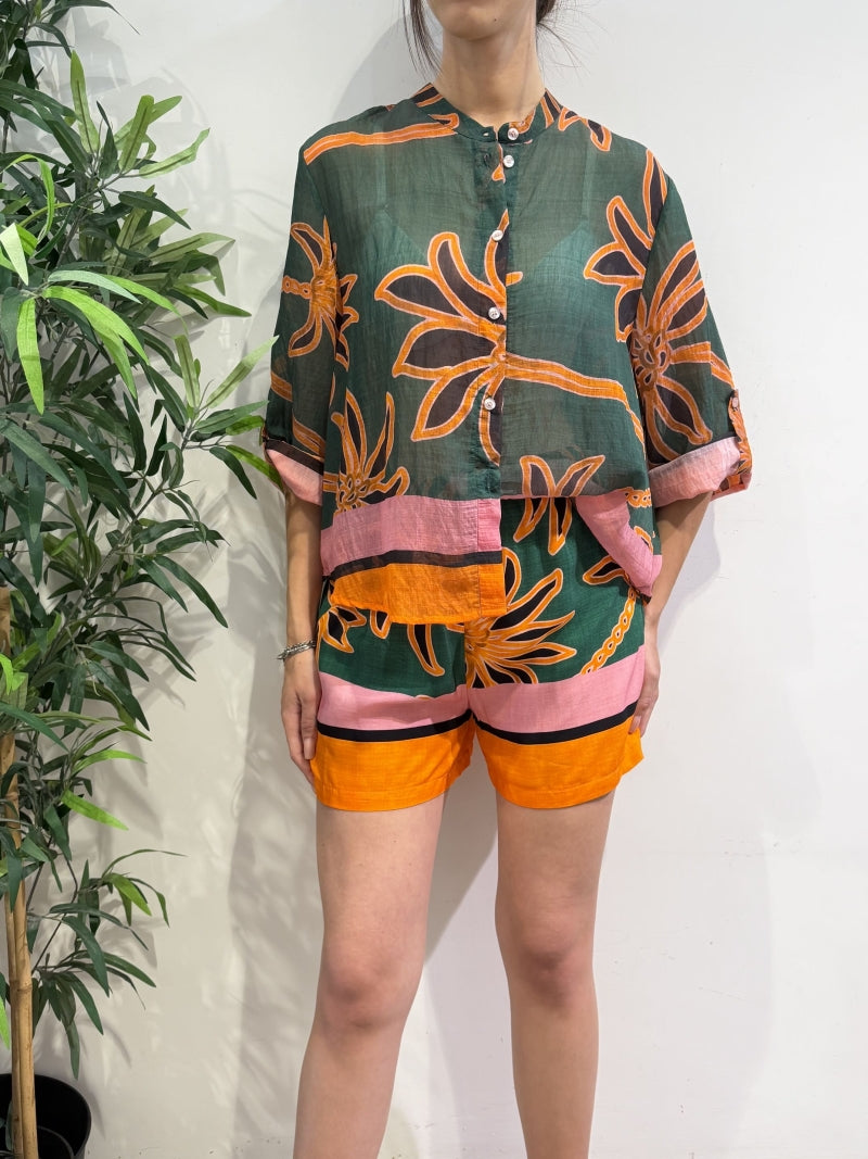 Haveone - Camicia in mussola fantasia verde