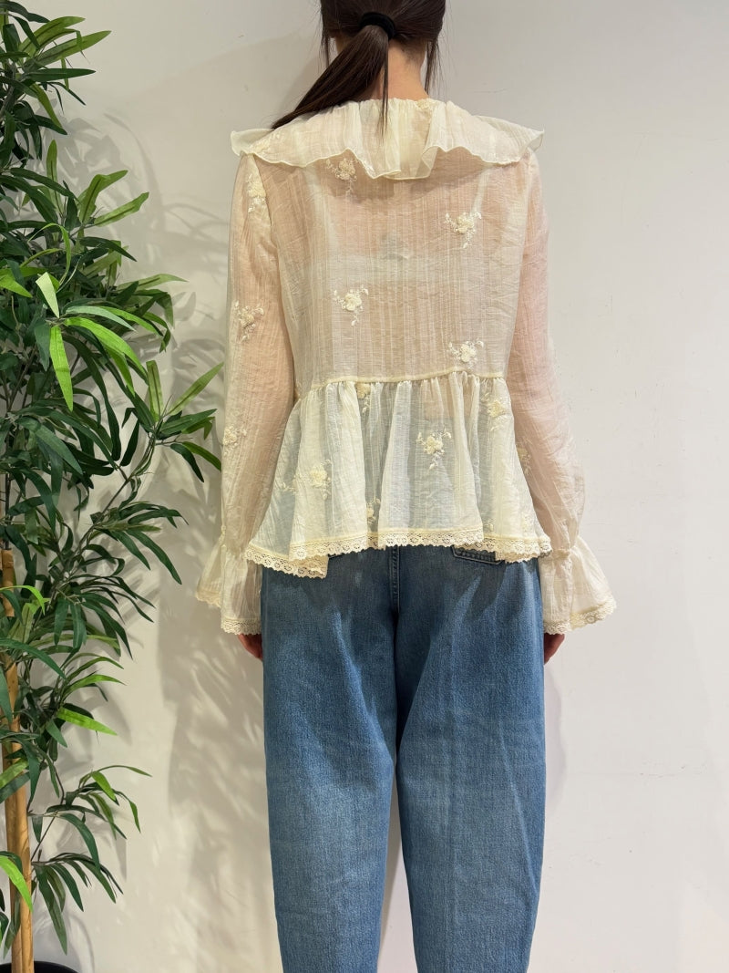 Vicolo - Blusa con ricami e volant panna