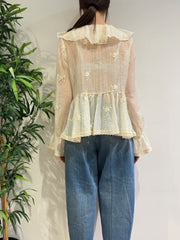 Vicolo - Blusa con ricami e volant panna