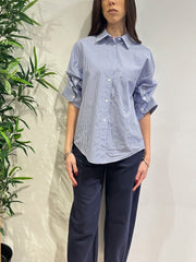Motel - Camicia righe manica arricciata bianca e blu