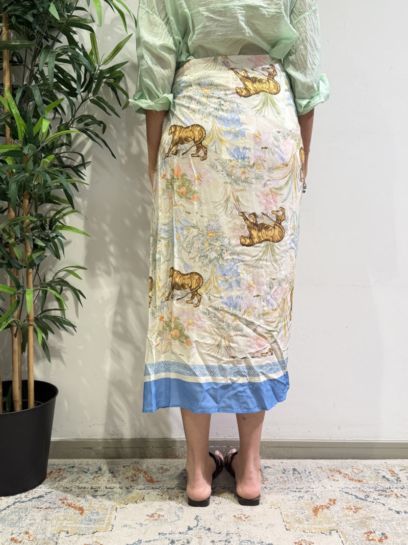 Tensione In - Gonna lunga portafoglio tigre e fiori panna
