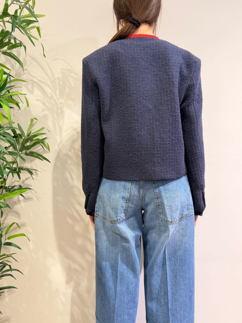 Tensione In - Giacca bouclé con dettagli a contrasto blu