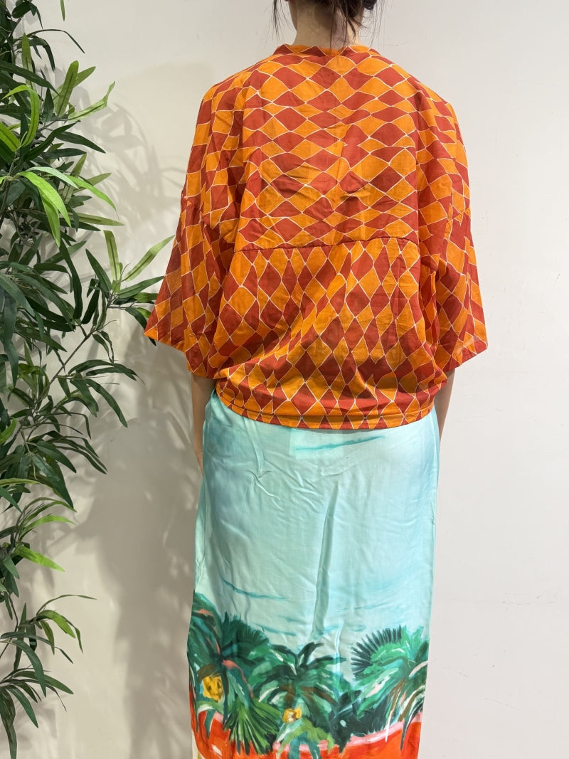 Tensione In - Camicia in mussola rombi arancione
