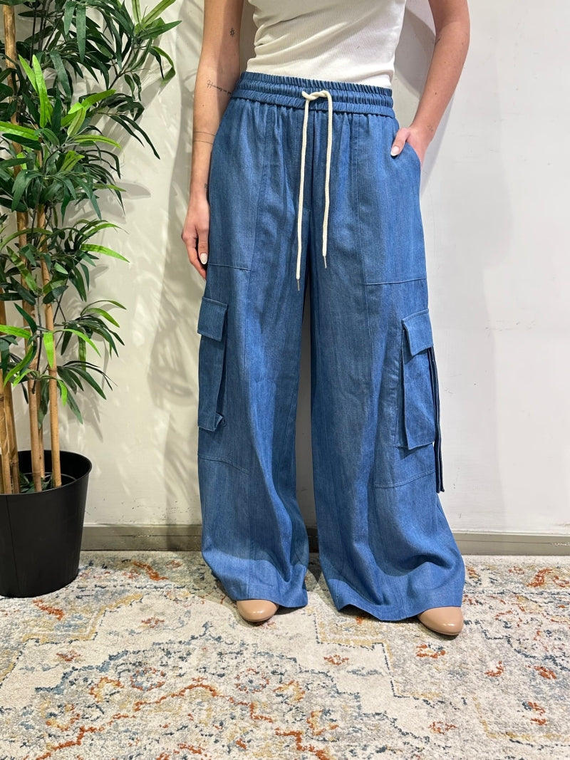 Tensione In - Pantalone cargo chambray denim