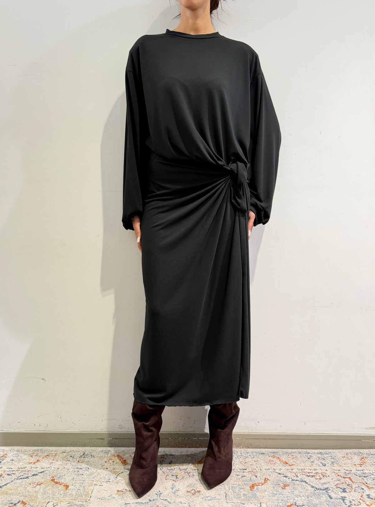 Tensione In - Abito lungo jersey nodo laterale nero