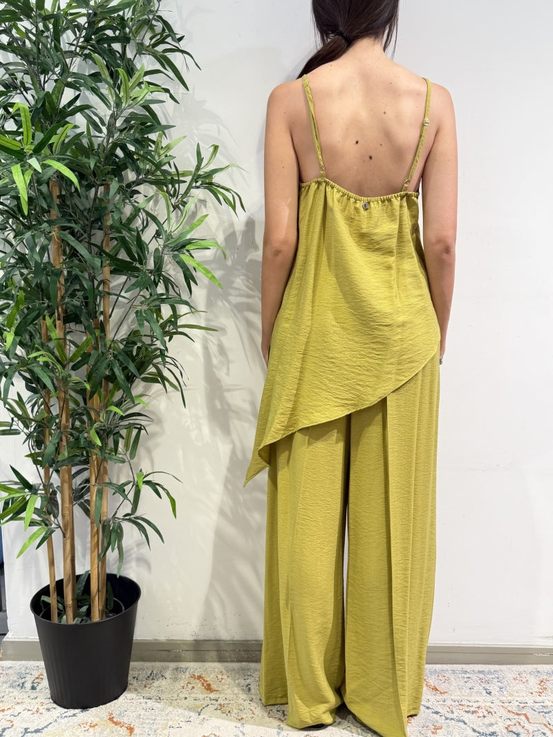 Dixie - Coordinato top asimmetrico e pantalone olio
