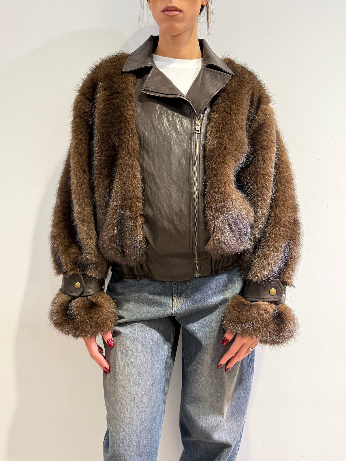 Tensione In - Bomber con ecopelliccia moro
