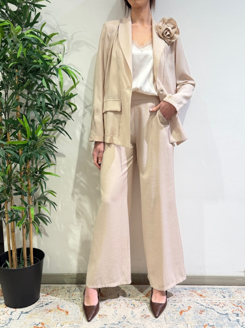 Motel - Tailleur un bottone con pantalone dritto beige