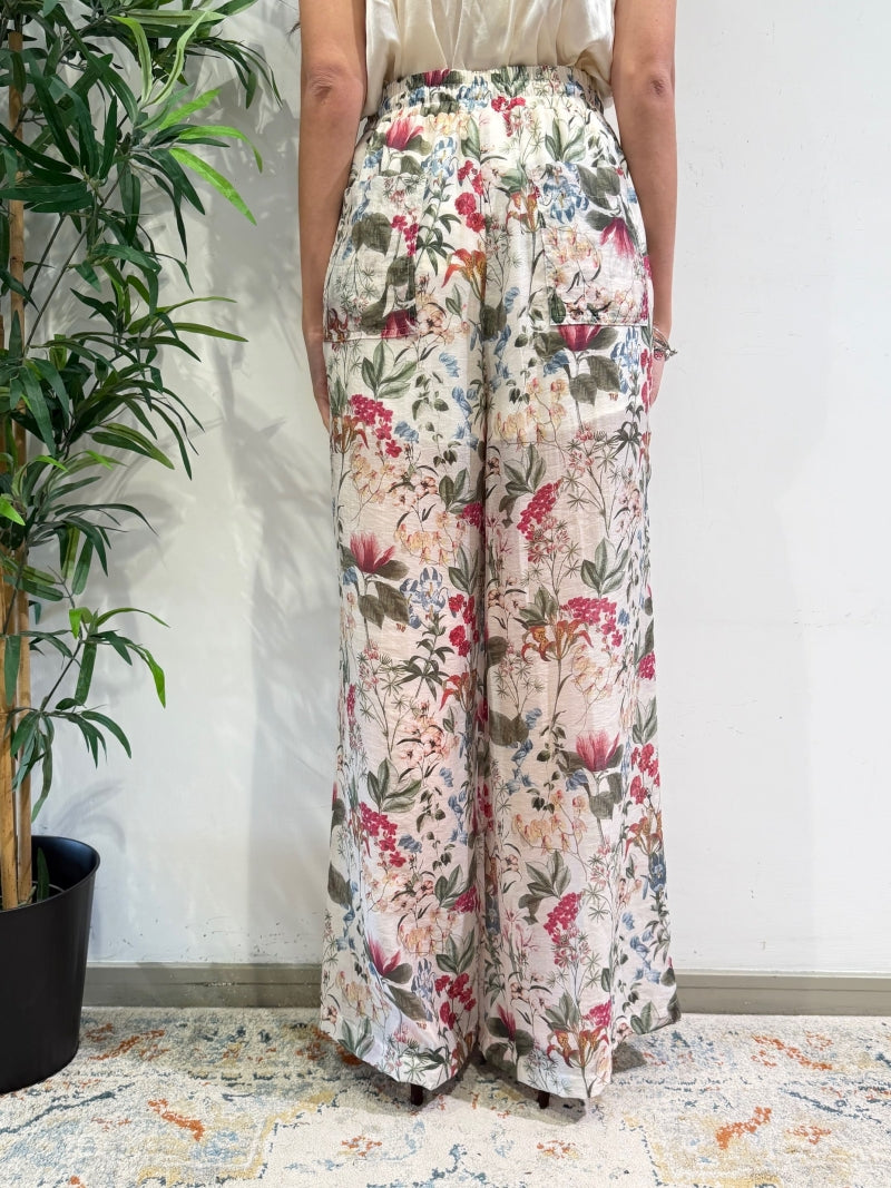 Vicolo - Pantalone palazzo fantasia floreale panna