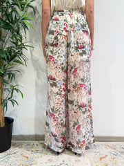 Vicolo - Pantalone palazzo fantasia floreale panna