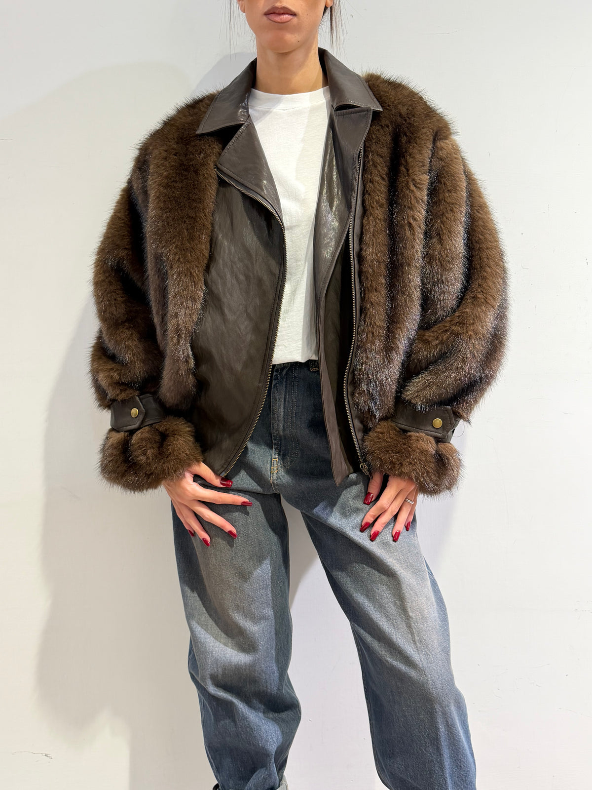 Tensione In - Bomber con ecopelliccia moro