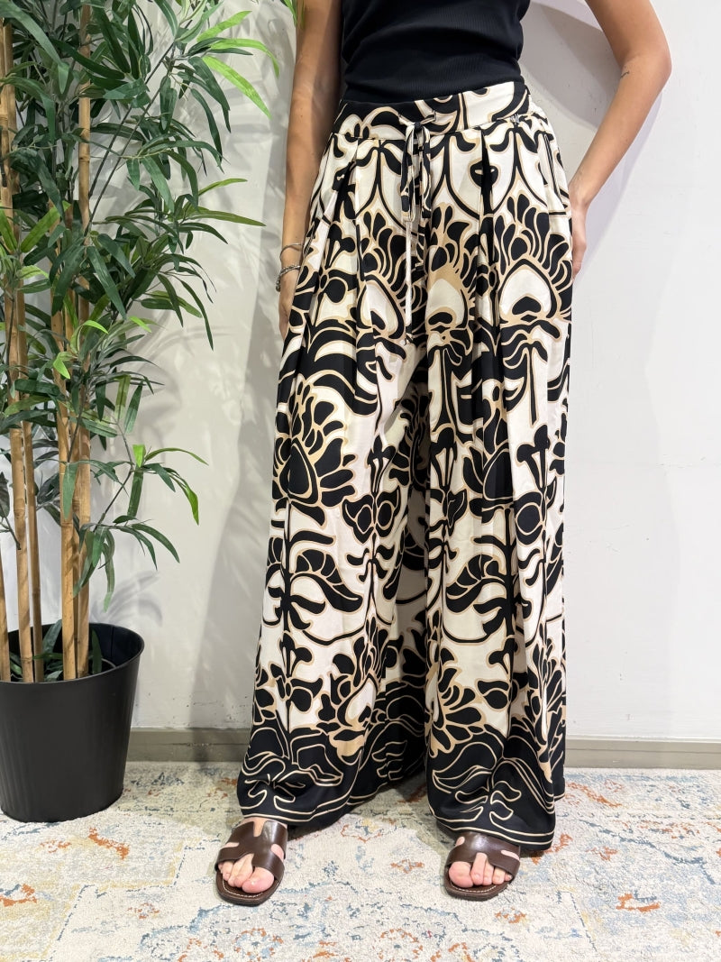 Dixie - Pantalone fantasia etnica panna e nero
