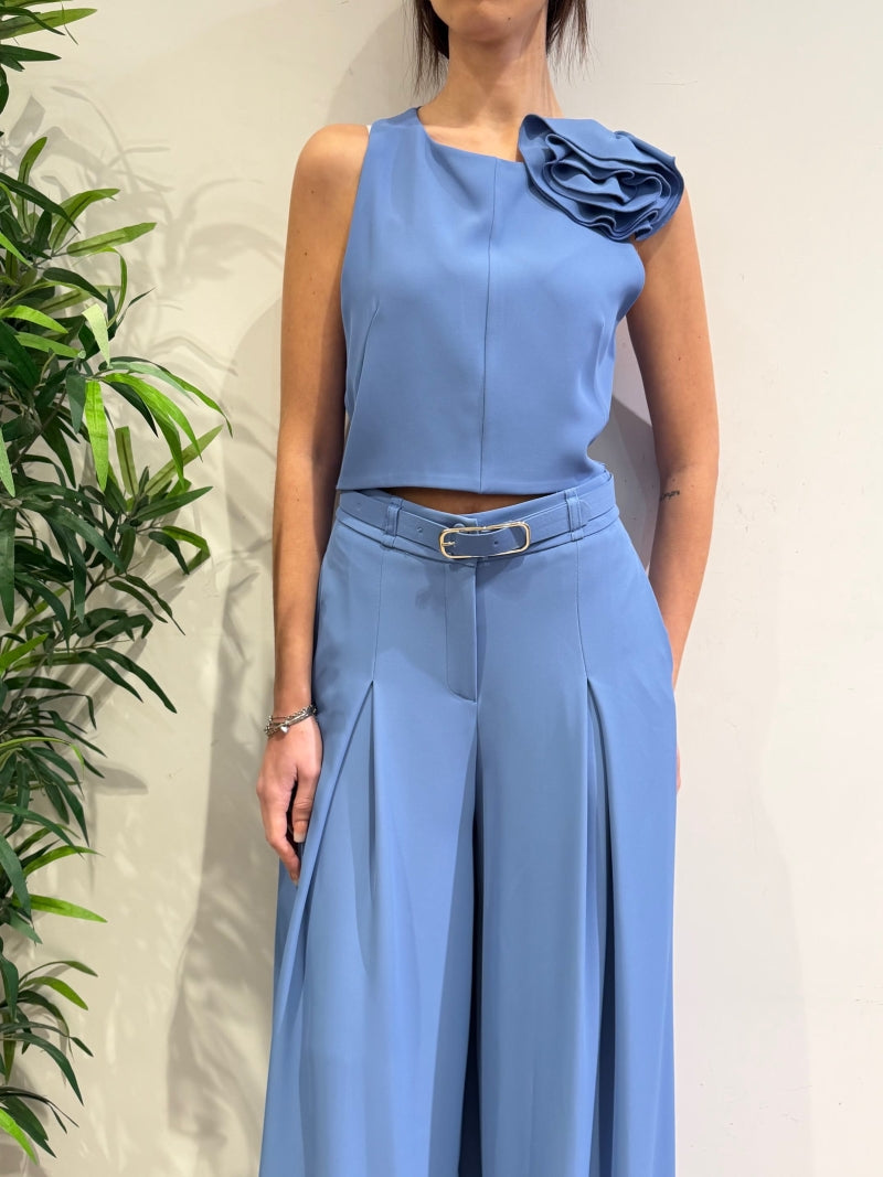 Imperial - Completo con top e pantalone palazzo azzurro