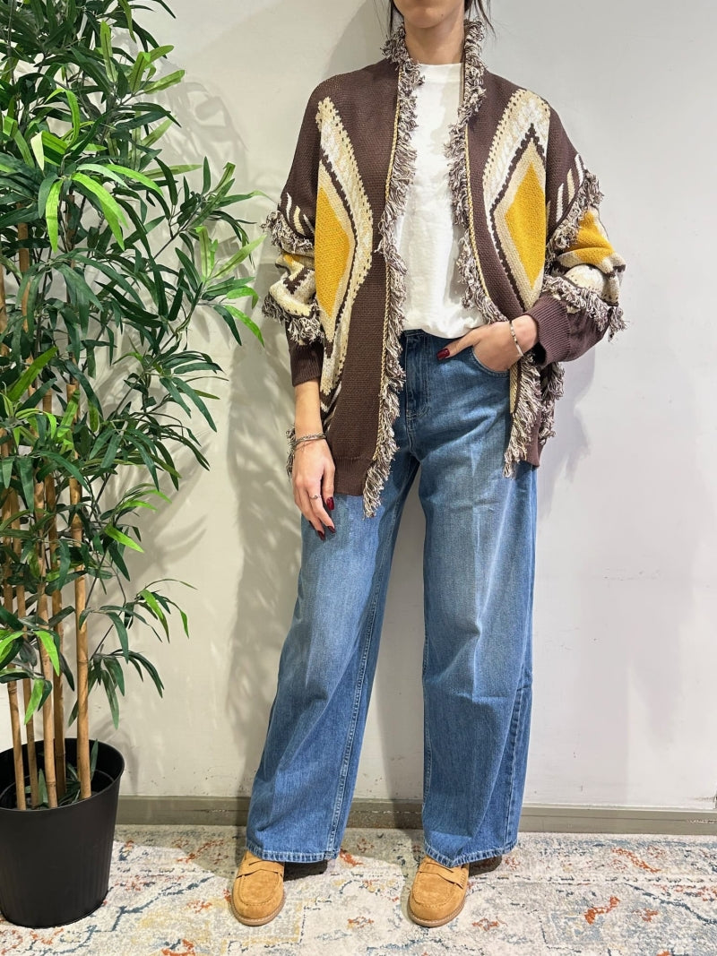 Tensione In - Cardigan rombi con frange moro