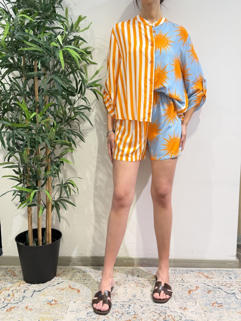 Haveone - Camicia doppia fantasia celeste e arancio