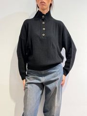 Vicolo - Maglia collo alto con bottoni nera