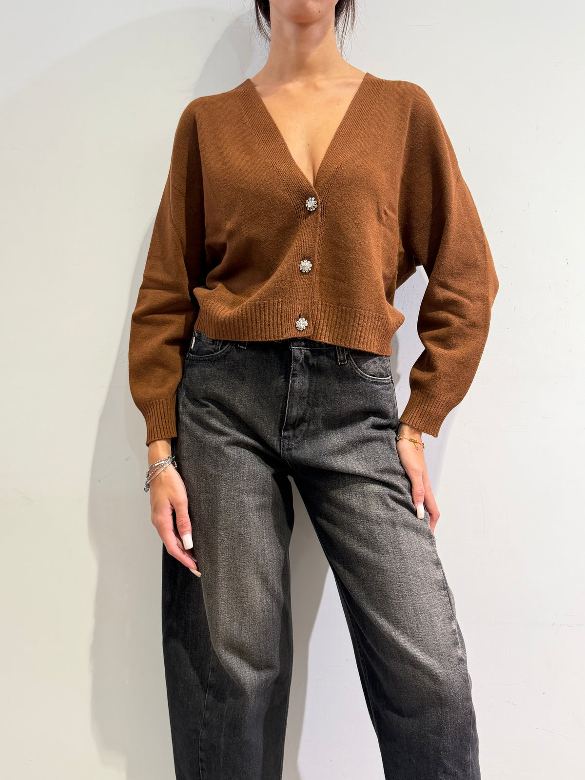 Vicolo - Cardigan bottoni gioiello marrone