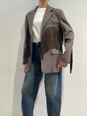 Dixie - Giacca quadretto con frange moro