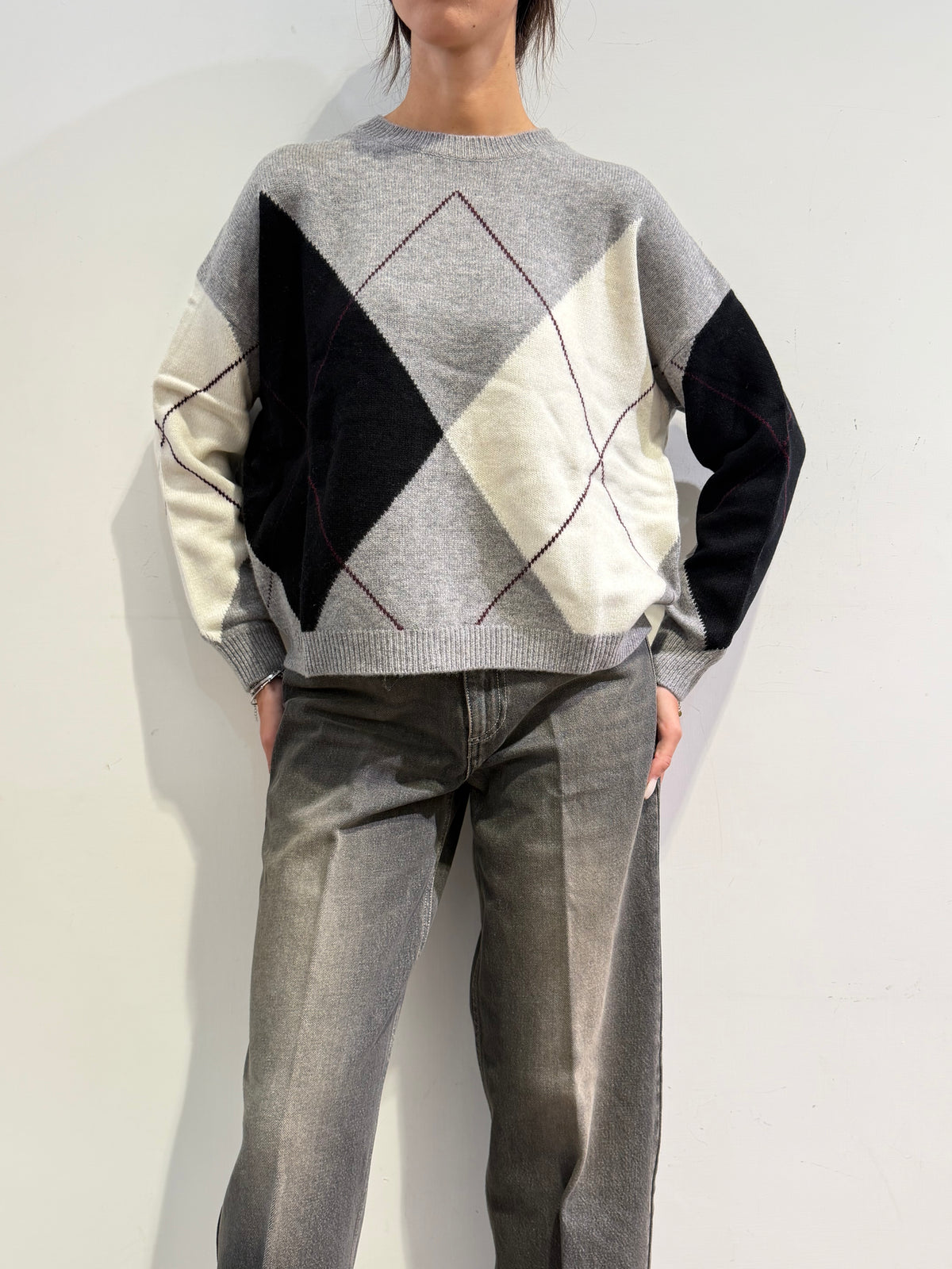 Vicolo - Maglia girocollo rombi grigio chiaro