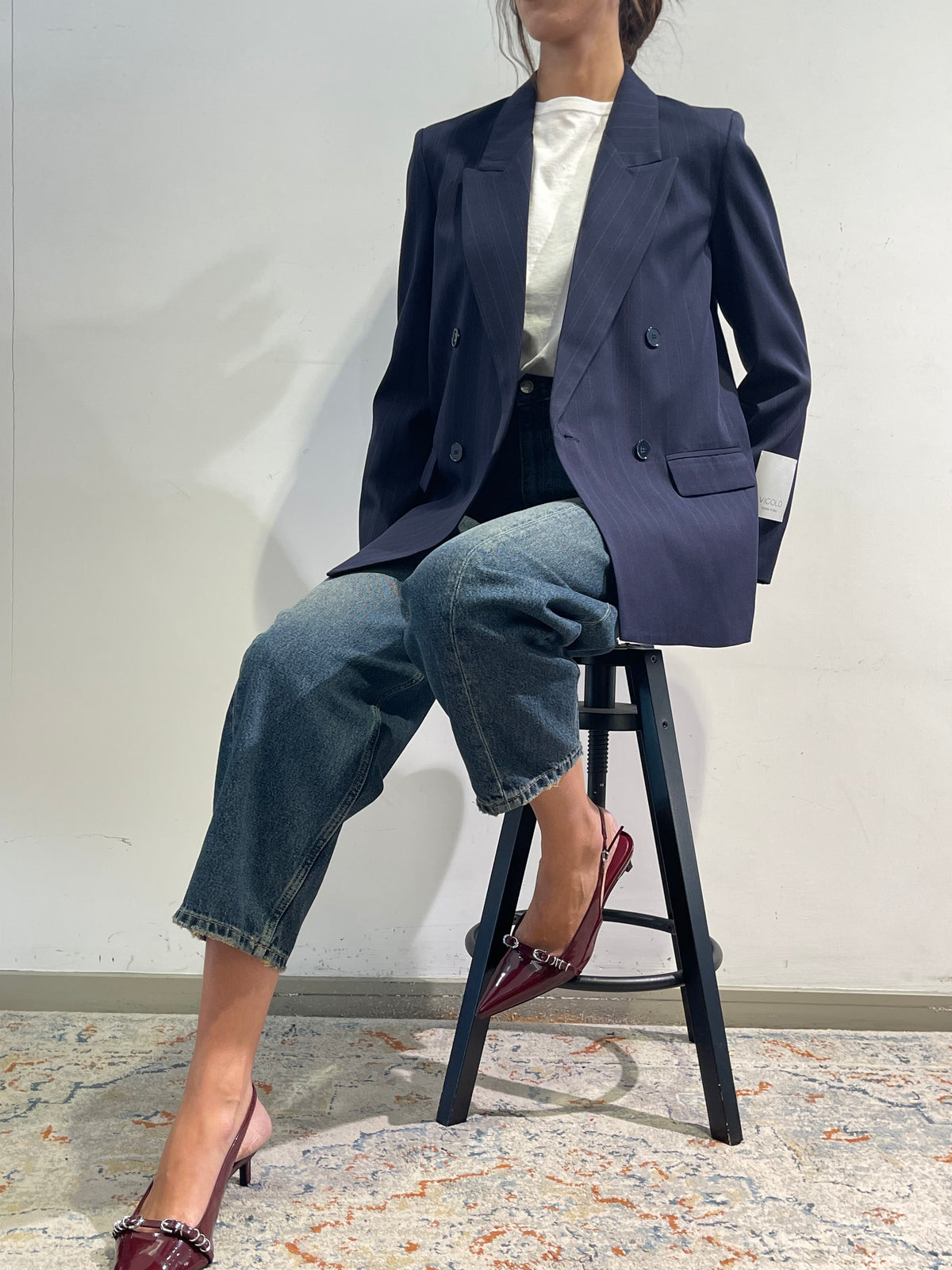 Vicolo - Giacca doppio petto gessato blu