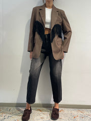 Vicolo - Giacca oversize con frange -cioccolato