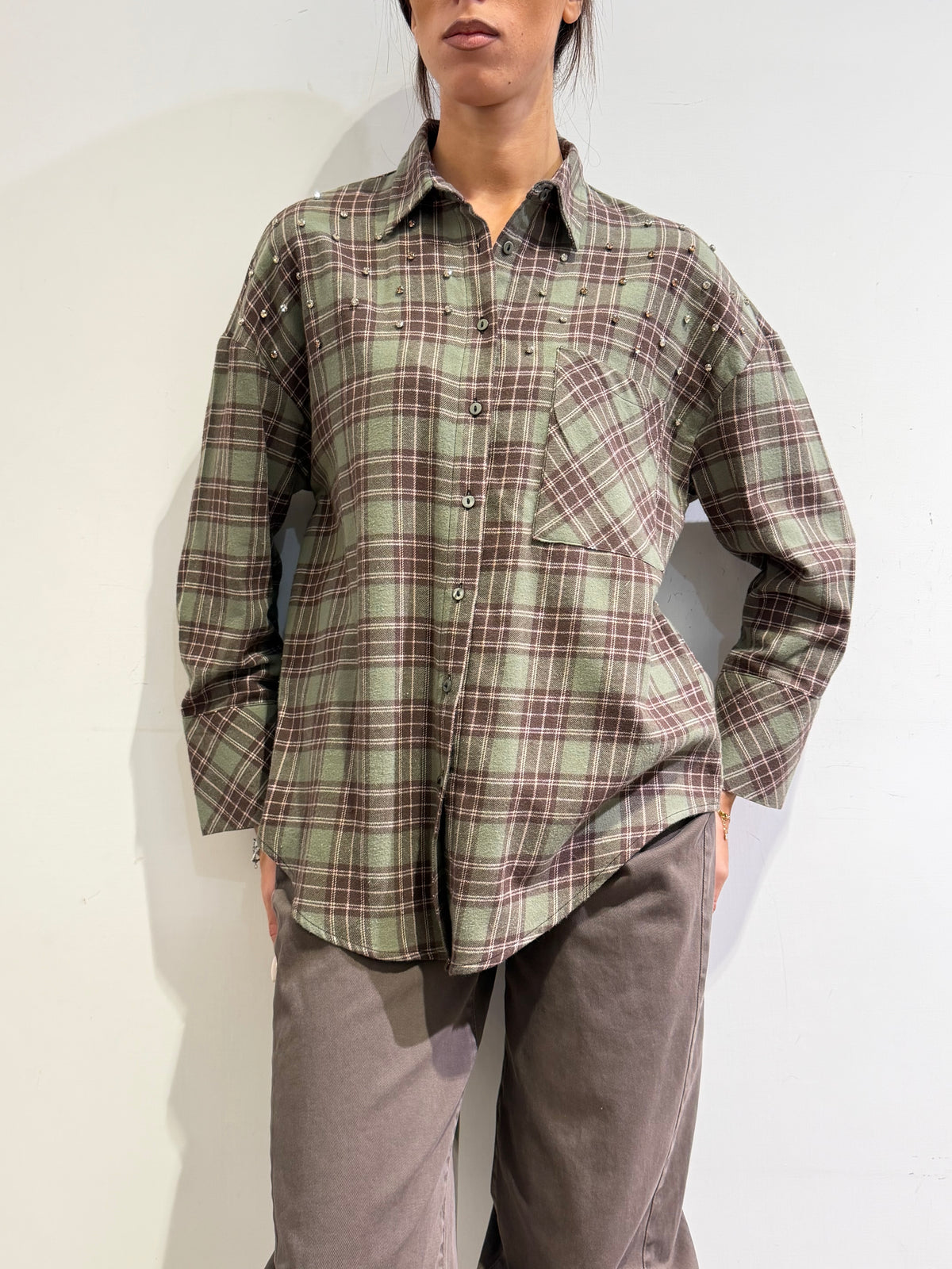 Dixie - Camicia a quadri con borchie militare