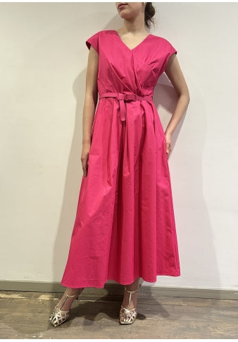 Dixie - Vestito lungo mezza manica con cintura fucsia