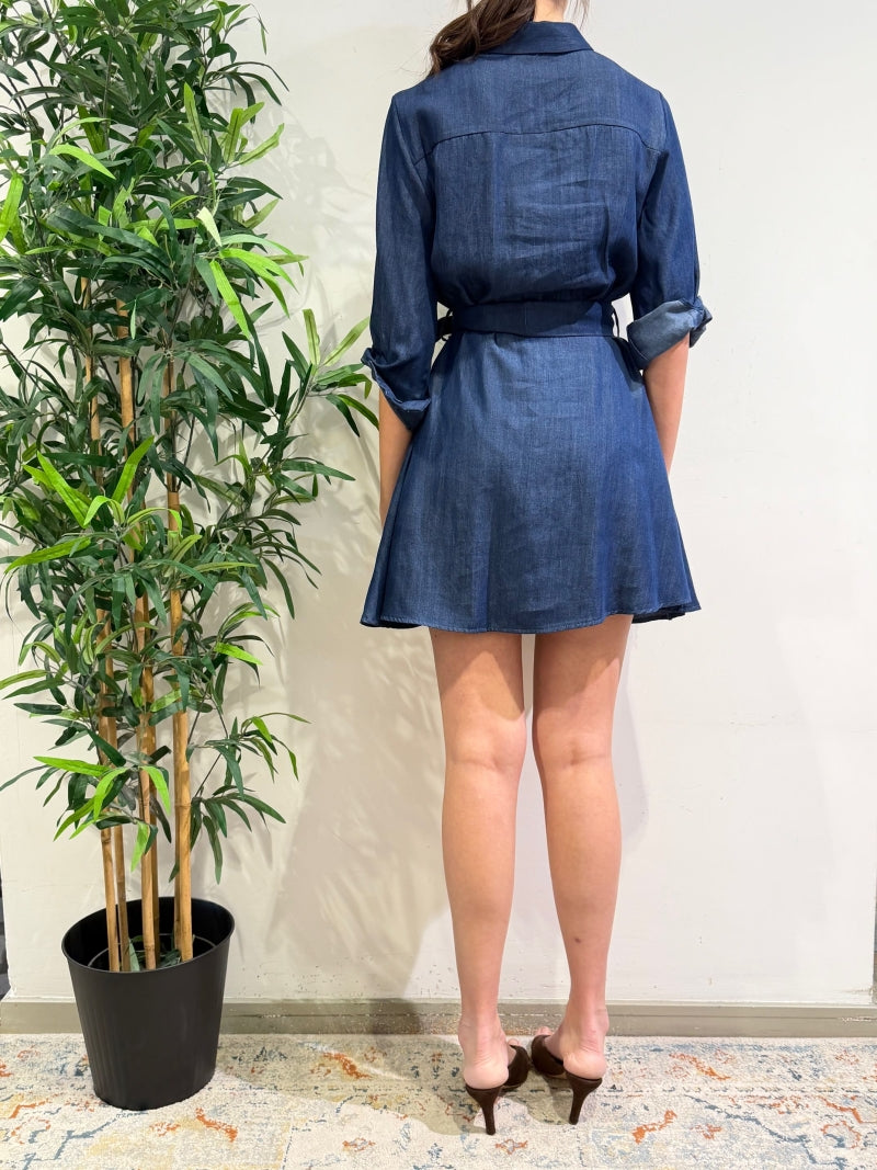 Motel - Vestito corto chemisier tasca paillettes denim