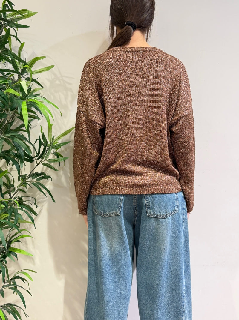 Kontatto - Maglia scollo a V lurex bronzo