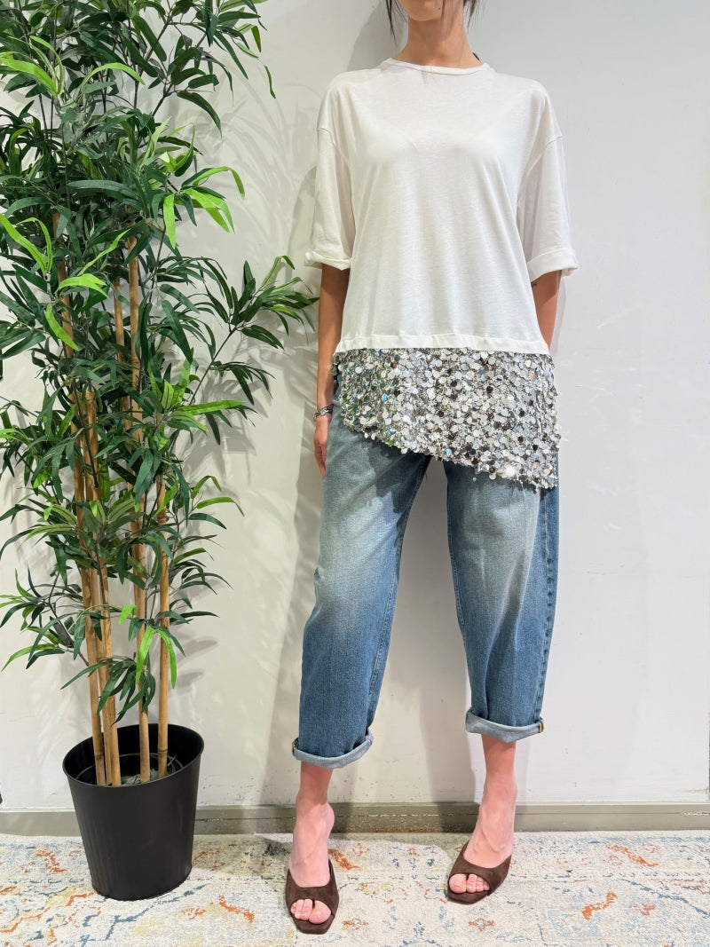 Motel - T-Shirt over con paillettes bianca