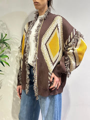 Tensione In - Cardigan rombi con frange moro