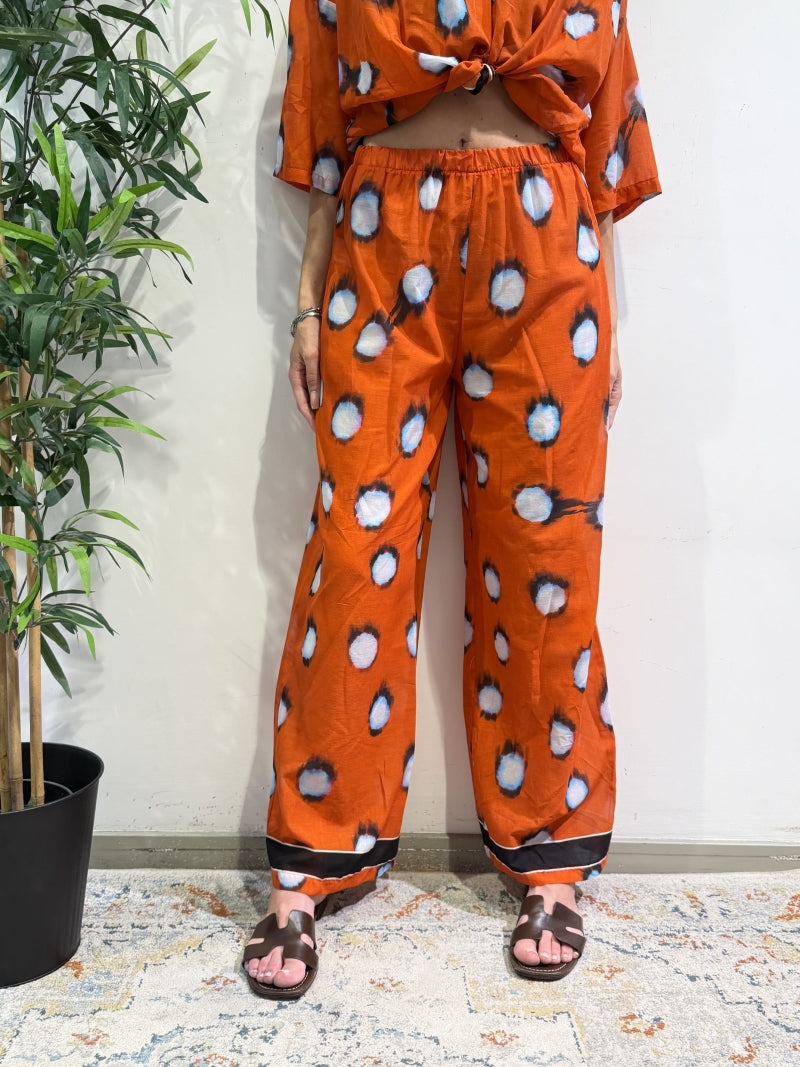 Tensione In - Pantalone in mussola rosso e celeste
