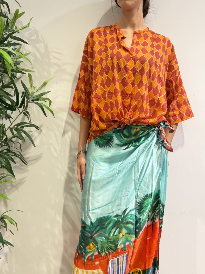 Tensione In - Camicia in mussola rombi arancione