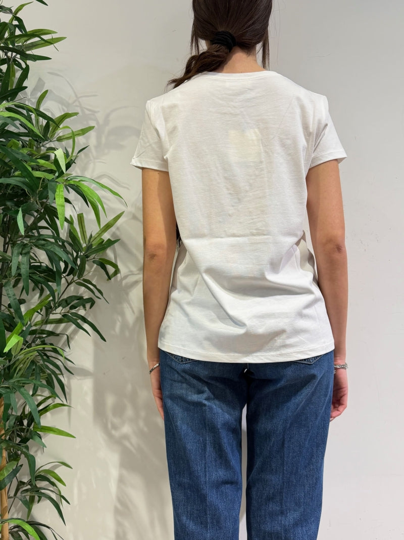 Vicolo - T-Shirt cane cappello e strass bianca