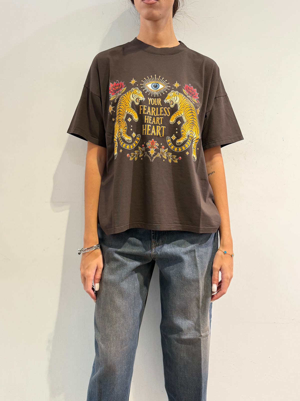 Vicolo - T-Shirt over stampa tigri moro