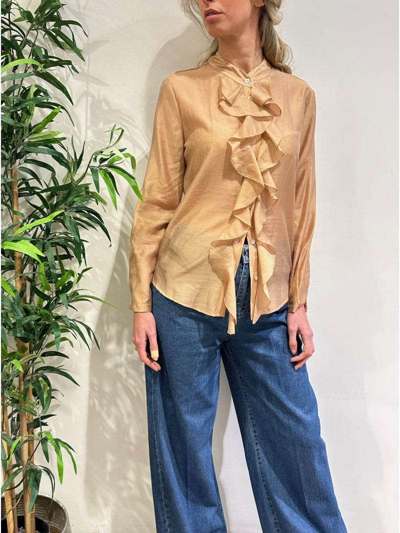 Dixie - Camicia con rouches caramello