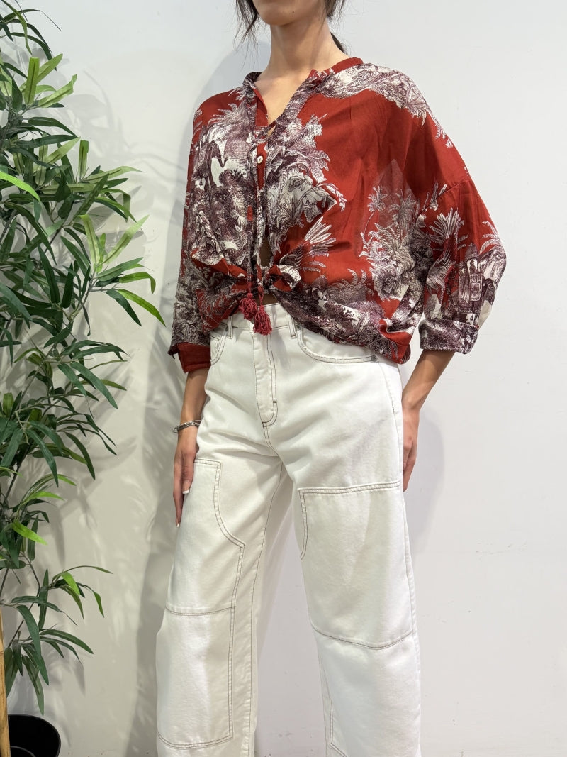 Motel - Camicia fantasia palme bordeaux