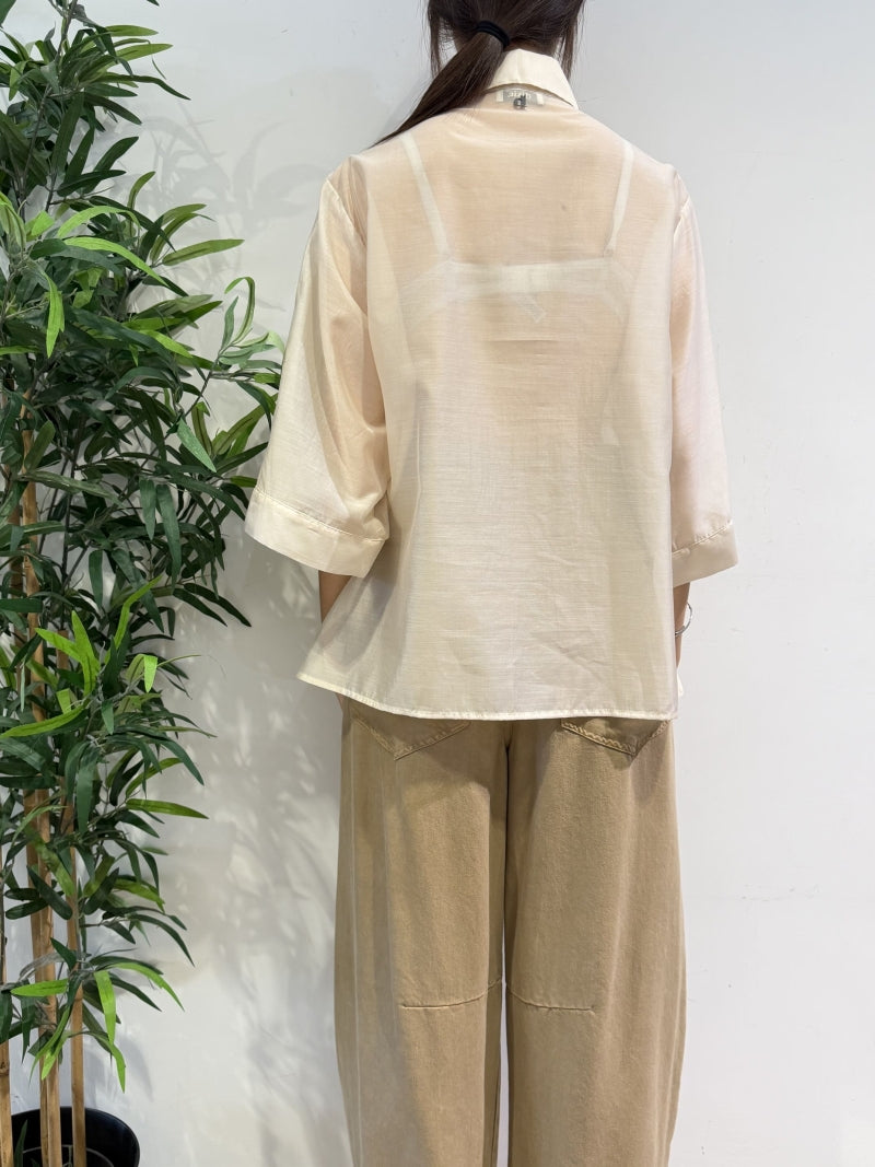 Dixie - Camicia con fascia in paillettes avorio