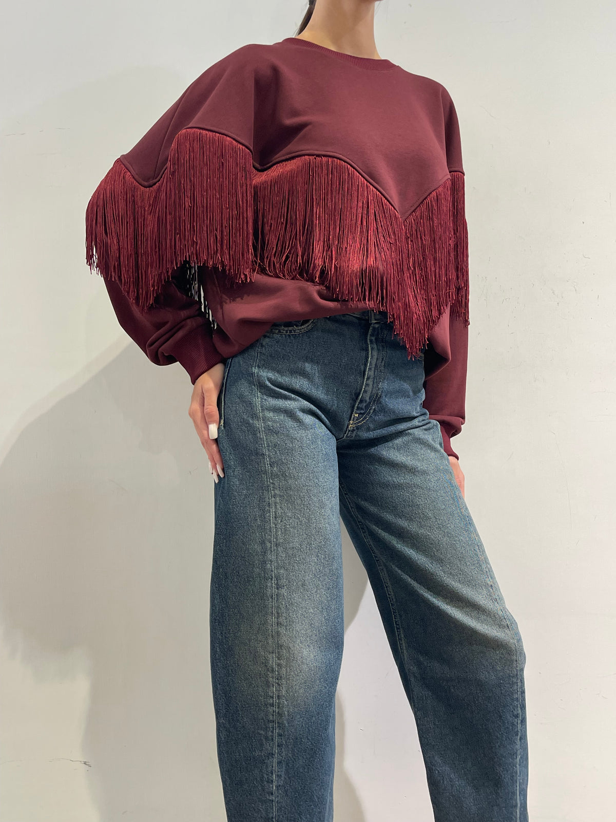 Dixie - Felpa con frange bordeaux