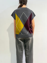Vicolo - Maglia gilet rombi grigia