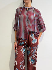 Haveone - Camicia in mussola a righe con collana bordeaux e celeste