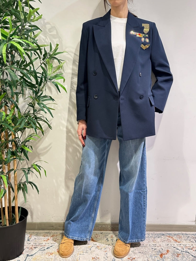 Vicolo - Giacca over doppiopetto con spille army blu
