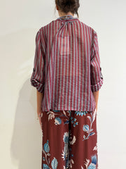 Haveone - Camicia in mussola a righe con collana bordeaux e celeste