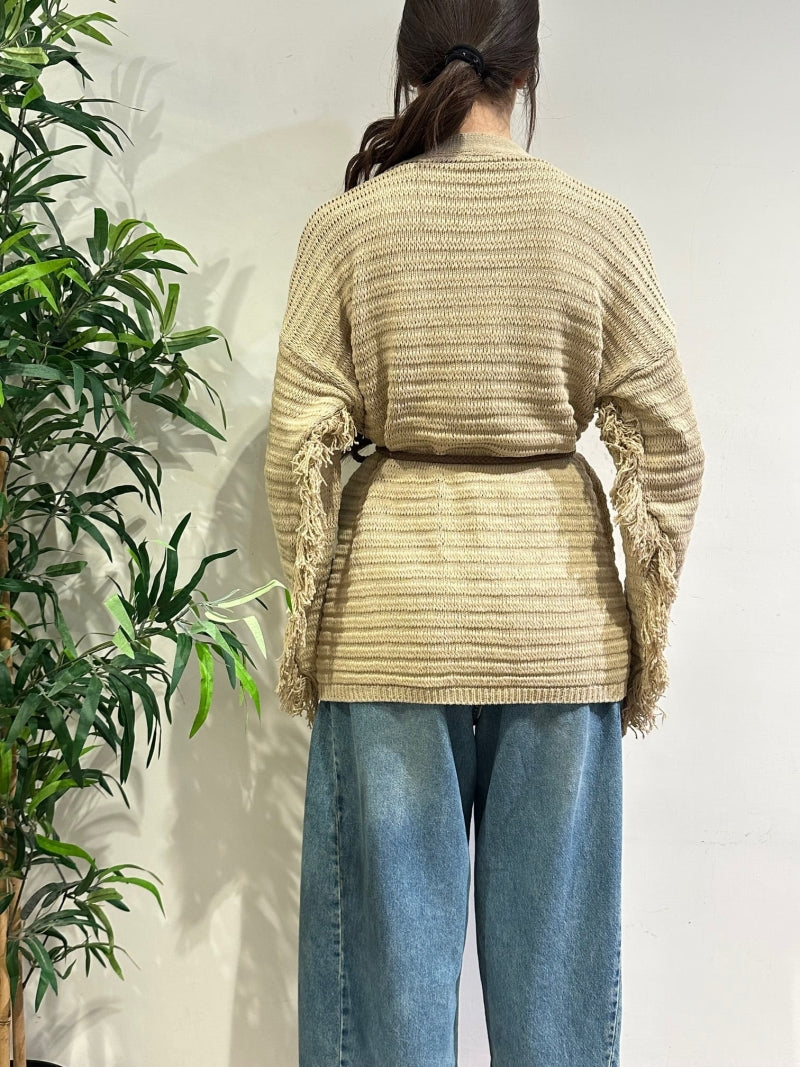Kontatto - Cardigan con cintura in corda beige