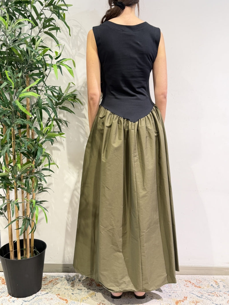 Motel - Vestito doppio tessuto nero e militare
