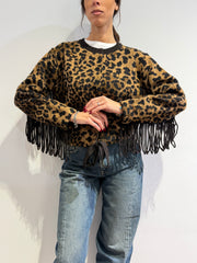 Vicolo - Cardigan con frange fantasia animalier