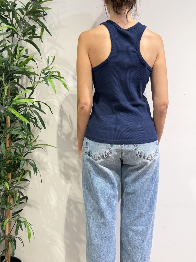 Kontatto - Top girocollo costina blu
