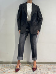 Dixie - Giacca gessata con frange - nero